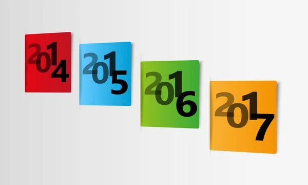 Línea de tiempo diseño gráfico web con tarjetas de papel de color año con efecto sombra — Archivo Imágenes Vectoriales