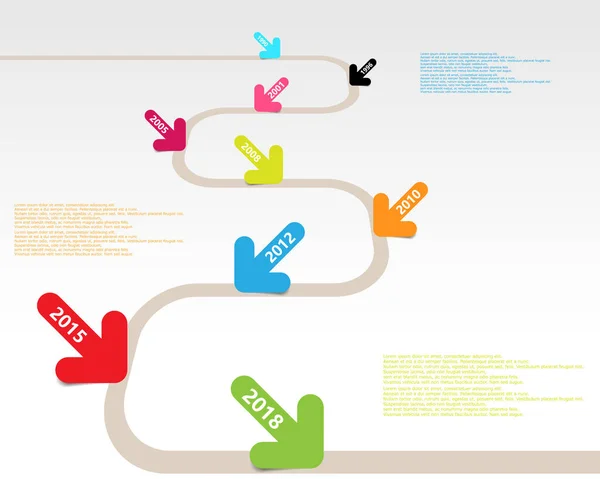 Hitos Infografía Vectorial Plantilla Línea Tiempo Con Punteros — Vector de stock