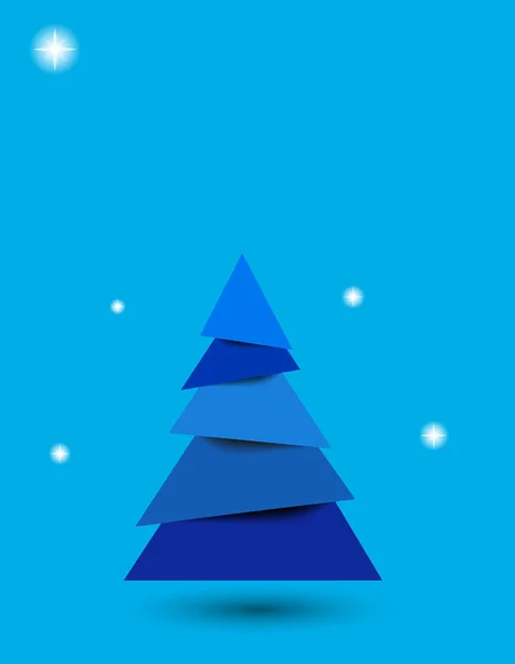 Christmas tree paper cut style with shining stars on blue backgrund and with place for your content — Stock Vector