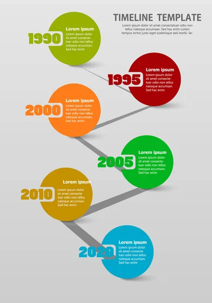 Cronología vectorial con seis iconos de color redondo y lugar para el texto — Archivo Imágenes Vectoriales