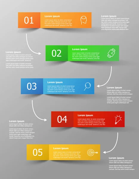 Wektorowy szablon infograficzny z 5 kolorowymi ikonami i miejscem na tekst — Wektor stockowy