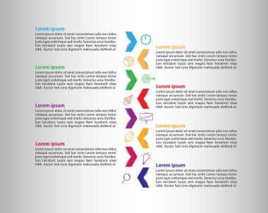 Renkli ok simgeleri ve metin için yeri olan vektör bilgi şablonu. İşiniz, sunumunuz, iş akışınız için kullanılabilir