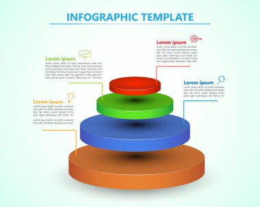 Dört daire rengi ve farklı boyutlarda grafikleri olan vektör bilgi şablonu. Vektör iş illüstrasyonu.