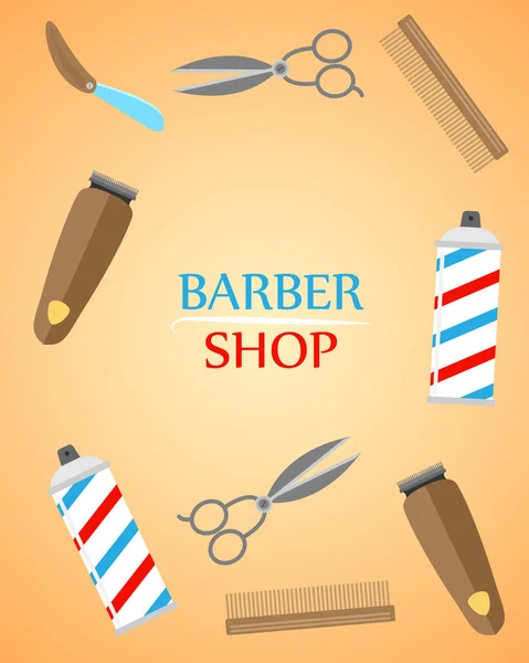 Barber Shopツールラベル ヘッダーイラストのベクトルセット 理髪師風の背景 — ストックベクタ