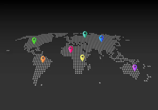 Ταξίδι Και Μεταφορά Διάστικτος Παγκόσμιος Χάρτης Δείκτες Χρωμάτων Vector Graphic — Διανυσματικό Αρχείο