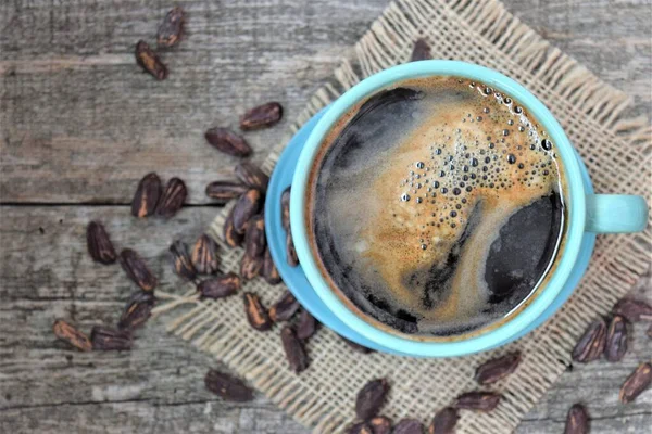 Gorąca Kawa Filiżance Ziarnem Kawy — Zdjęcie stockowe
