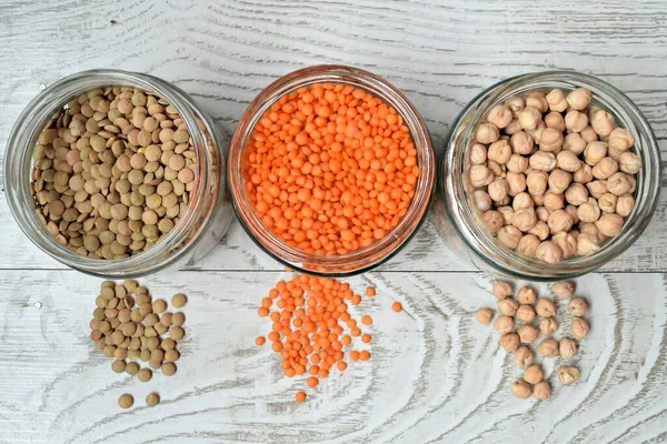background of edible pulses in a glass jar