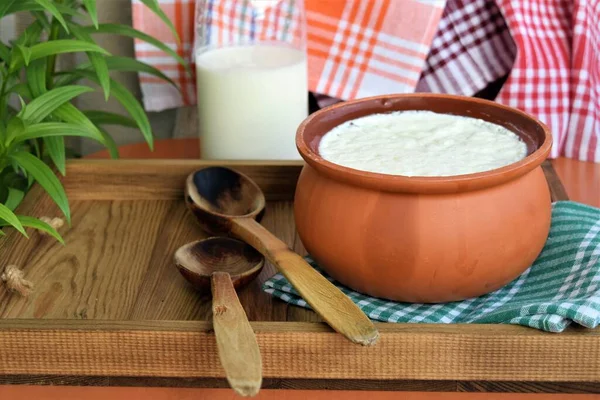 Hausgemachter Bio Joghurt Auflauf Fermentiert — Stockfoto