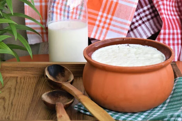 Yogurt Biologico Fatto Casa Fermentato Casseruola — Foto Stock