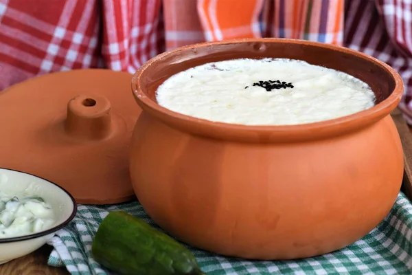 Yogurt Orgánico Casero Fermentado Cazuela —  Fotos de Stock