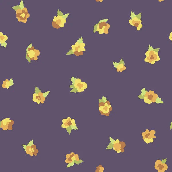 ベクトル小さな黄色いバラのパステルパープルのシームレスなパターンの背景. — ストックベクタ