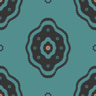 Teal Green üzerinde Vektör Retro Tığ İşleme Simetrik Tasarımı.