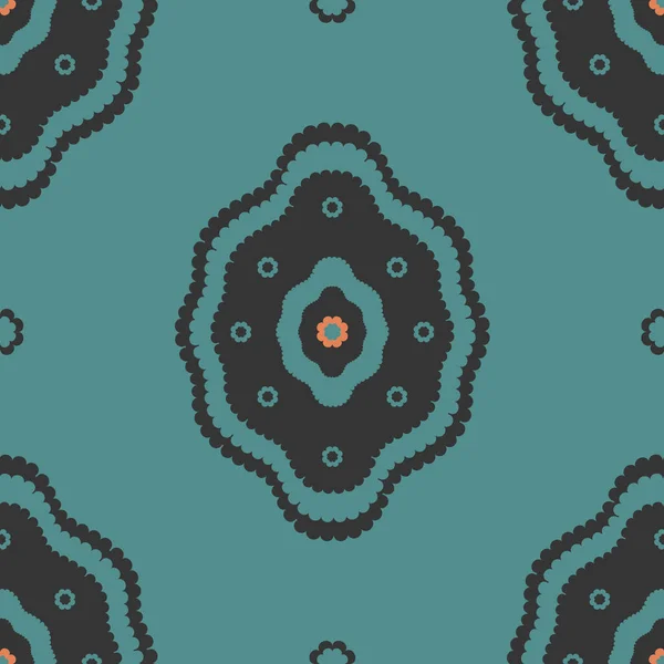 Vector retro Crochet diseño simétrico sobre fondo patrón inconsútil verde de Teal . — Vector de stock