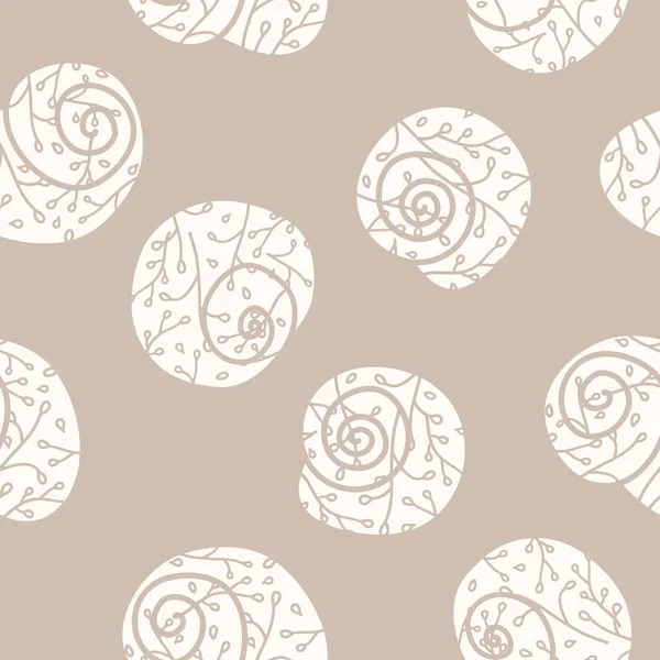 Vektor Snail Shells dengan Florals di Soft Beige pola latar belakang mulus . - Stok Vektor