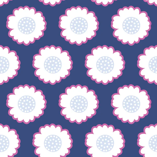 Farfalla vettoriale Daisy Meadow su fondo Navy Blue modello senza cuciture . — Vettoriale Stock