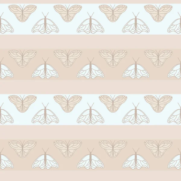 Vector mariposas en suave pastel en rayas sin costuras patrón de fondo . — Vector de stock