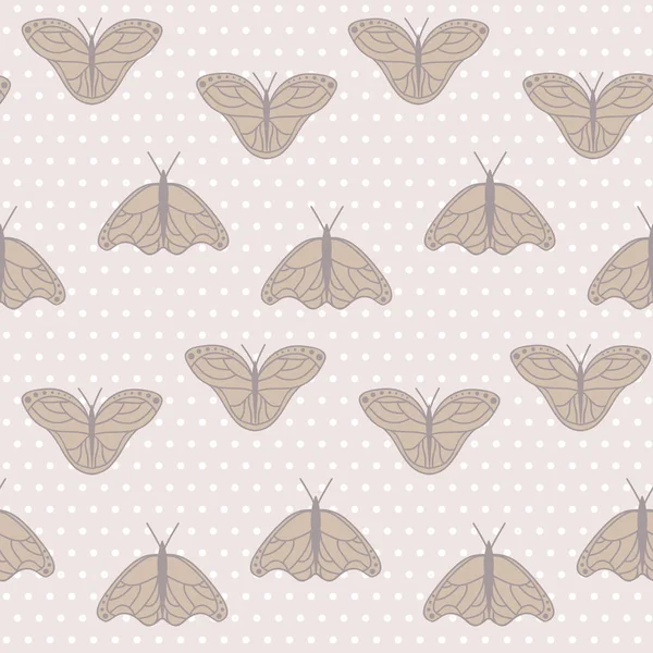 Vector Monarch Butterflies em Soft Beges em Dots fundo padrão sem costura . — Vetor de Stock