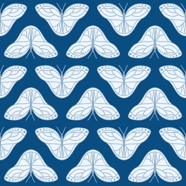 Vector Monarch Butterflies sobre fondo de patrón sin costuras Classic Blue . — Vector de stock