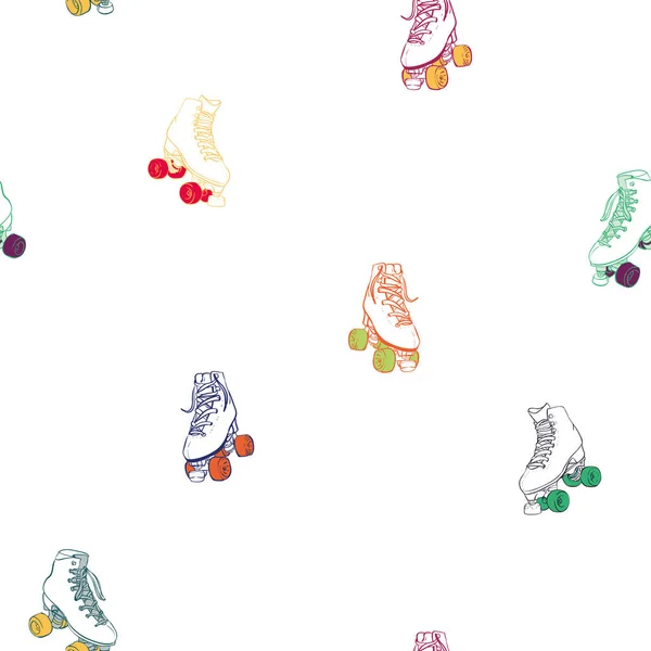 Vector Fun Rainbow Färger Roller skridskor på vit sömlös mönster bakgrund. — Stock vektor