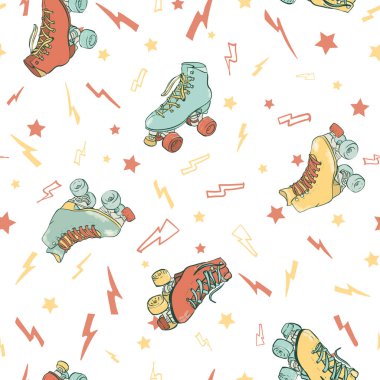 Vector Electric Roller Skating on White seamless pattern background.
