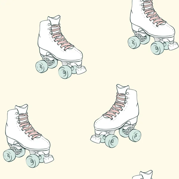 Vector Vintage Roller Skates on Pastel Yellow seamless pattern background. — Wektor stockowy