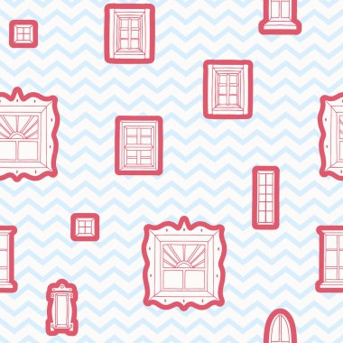 Sembol desensiz arkaplanda vektör eli çizilmiş şirin lekeli cam pencereler.