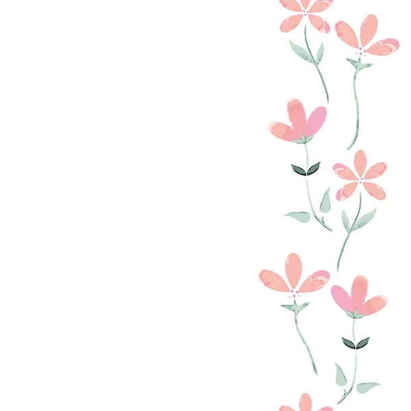 Vektor krásná růžová akvarel divoké květinářství Bezešvé řetěz hranice. Ideální pro pozvánky, scrapbooking a blahopřání. — Stockový vektor