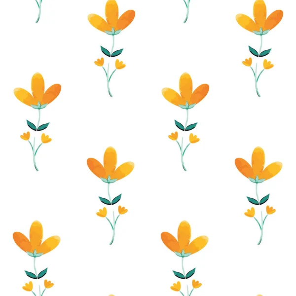 Vector Orange Watercolor Wild Florals sfondo modello senza cuciture. Perfetto per progetti di tessuto, scrapbooking e carta da parati. — Vettoriale Stock