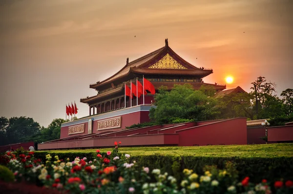 Tiananmen Square and Gate of Heavenly Peace on sunset, sundown in Beijing, China.