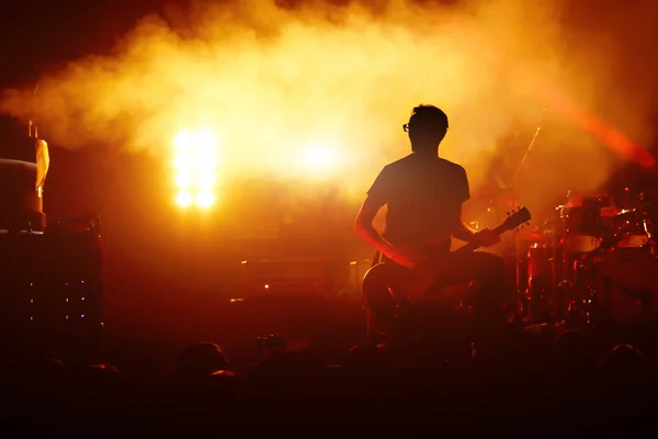 Multidão animadora num concerto de rock — Fotografia de Stock