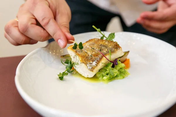 Cook-kockar fiskrätt - bakad oxfilé gös, zander — Stockfoto