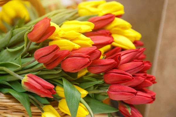 Paar schöne rote und gelbe Tulpen — Stockfoto