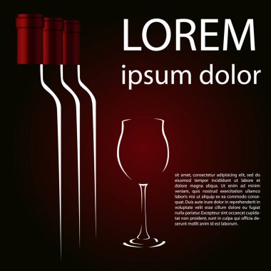 Bir bardak kırmızı şarap ve üç şişe yakut bir arka plan