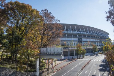 Tokyo, Japonya - 9 Aralık 2019: Tokyo Olimpiyat 2020 için inşa halindeki Yeni Ulusal Stadyum.