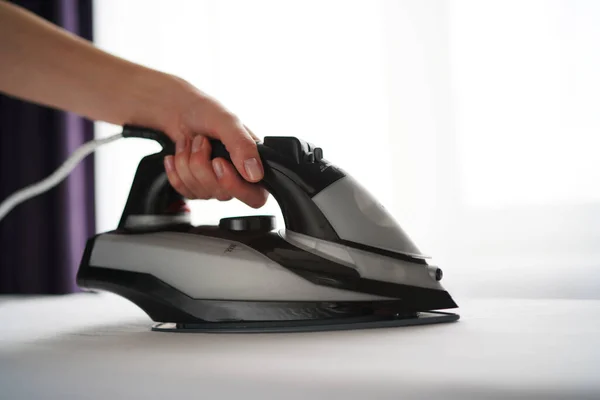 Girl Ironing Shirt Iron Iron Ironing Board Girl Stroking Things — Stock Photo, Image