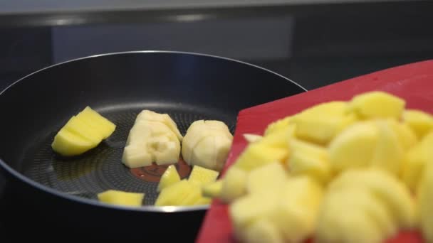 Kız Patatesleri Tavada Yağda Kızartıyor Yapımı Yemek Lezzetli Bir Akşam — Stok video