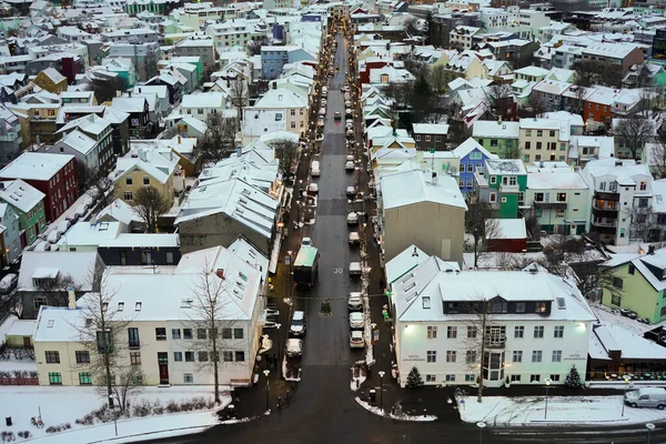 Hlavním Městem Islandu Reykjavík Nejvyššího Bodu Města Pohled Domy Silnici — Stock fotografie