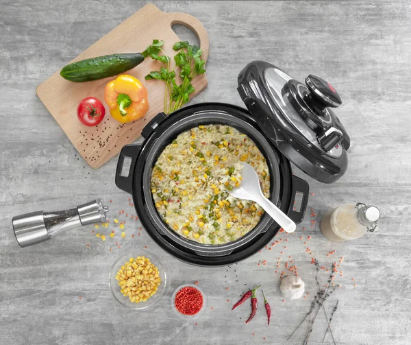 Convenient Way Cook Multicooker Any Dishes Recipes Rice Vegetables — Stock Photo, Image