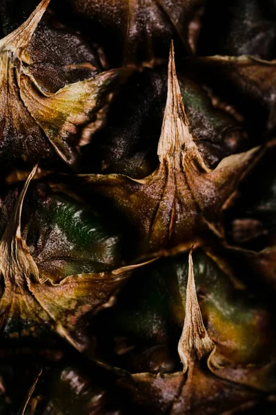 Ώριμη Υφή Φλούδας Ανανά Μαύρο Φόντο Φωτογραφία Μακροεντολή Τροπικών Φρούτων — Φωτογραφία Αρχείου