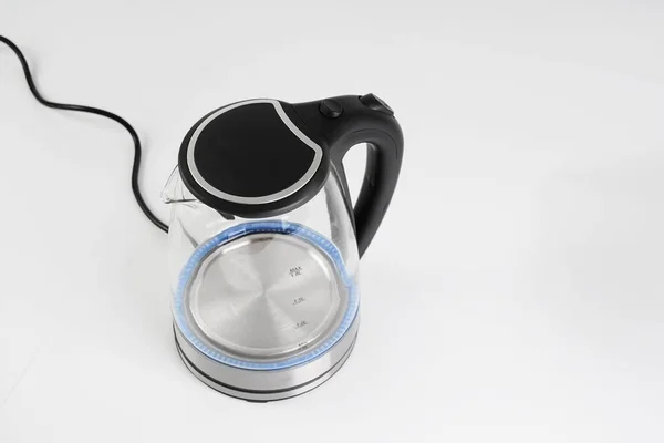 Прозрачный Электрический Чайник Белом Фоне Небольшая Бытовая Техника Дома Кухни — стоковое фото