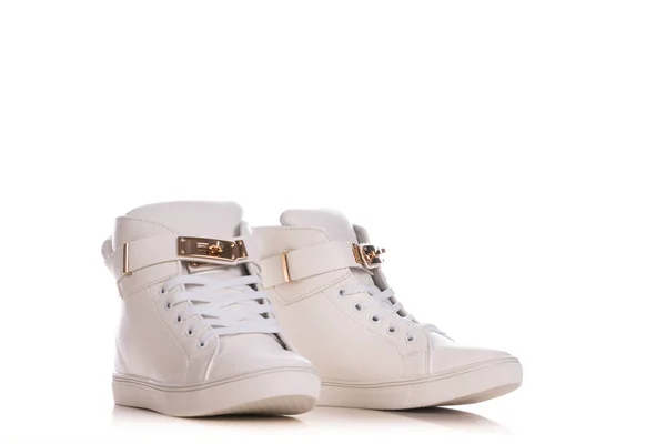 Fehér Tornacipő Lányoknak Nőknek Fehér Alapon Cipők Stílusos Cipők Tömeges — Stock Fotó