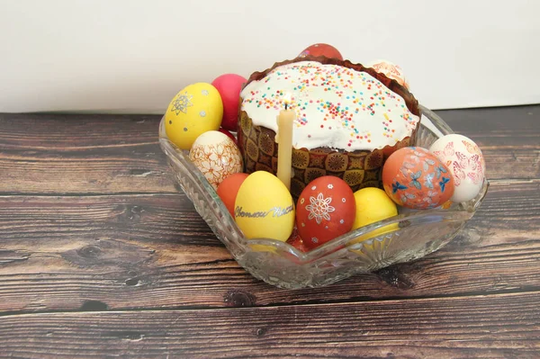 Skład Wielkanocny Jajkami Wierzbą Świecami Królikami — Zdjęcie stockowe