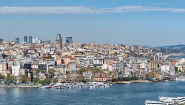 Istanbul şehir görünümünden Süleymaniye Camii Haliç Galata Kulesi ile bakan arka planda, Istanbul, Türkiye