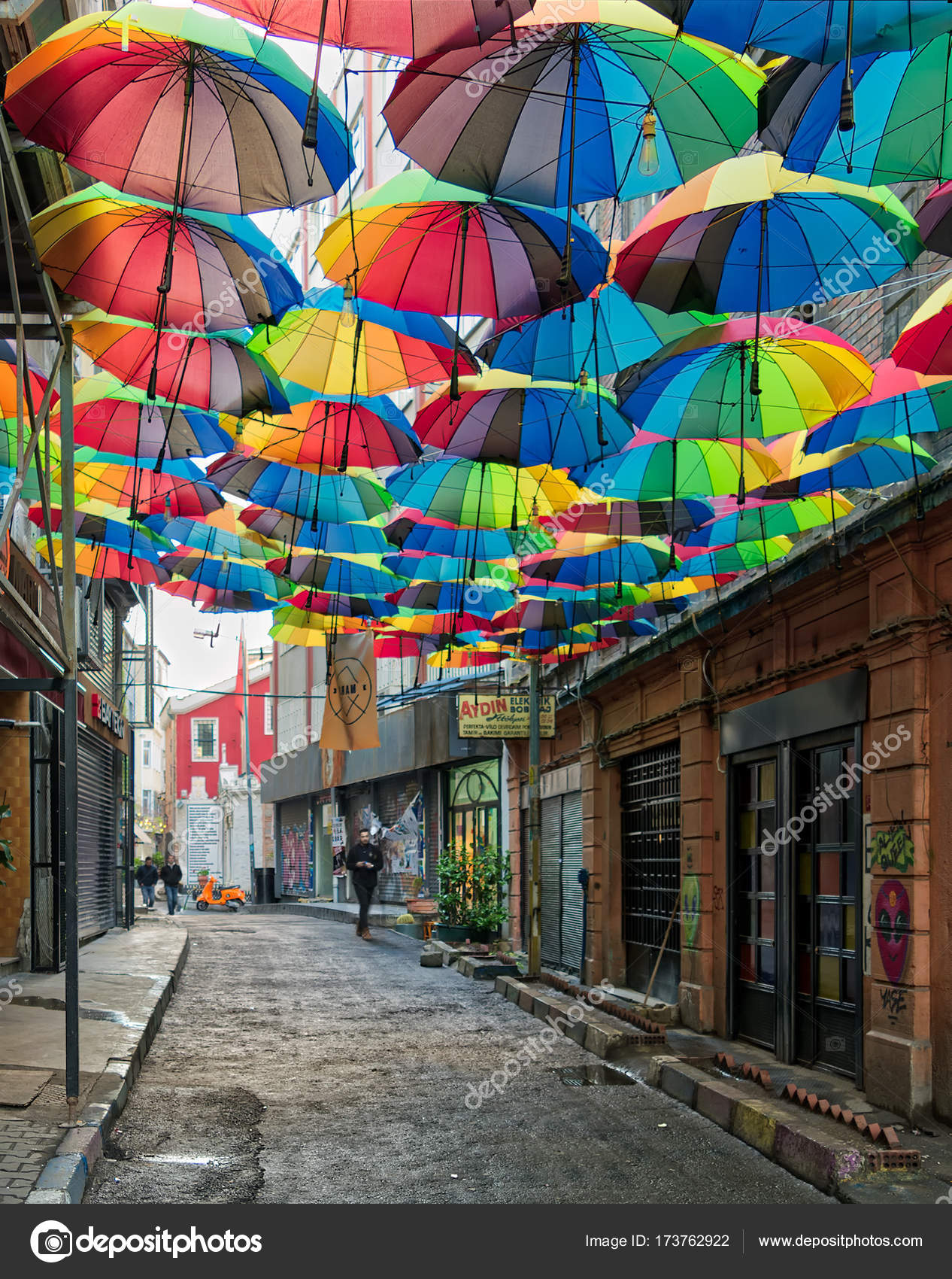 Hoca Tahsin Street At Karakoy District Istanbul Turkey Decorated With Colorful Umbrellas Stock Editorial Photo C Khaledeladawy