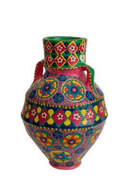 El yapımı sanat üzerine beyaz izole renkli seramik vazo boyalı