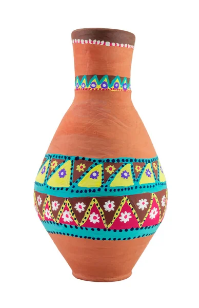 El yapımı sanatsal acılı renkli vazo beyaza izole edilmiş kırpma yolu da dahil.