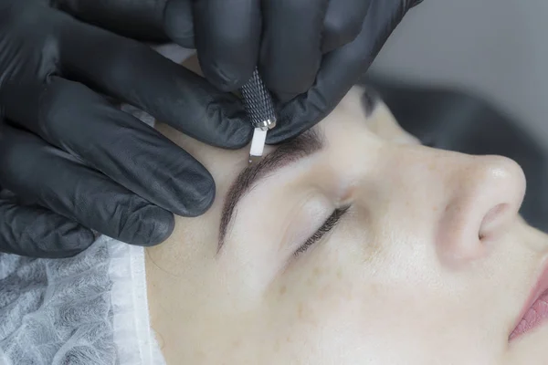 Microblading Procedimento Tatuagem Sobrancelha Salão Beleza Para Mulheres Fotos De Bancos De Imagens