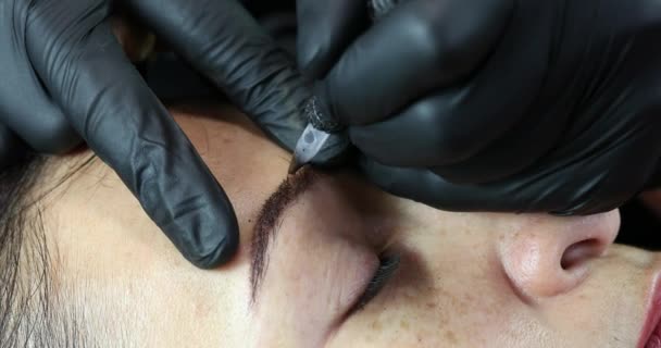Microblading Procedimento Tatuagem Sobrancelha Salão Beleza Para Mulheres — Vídeo de Stock