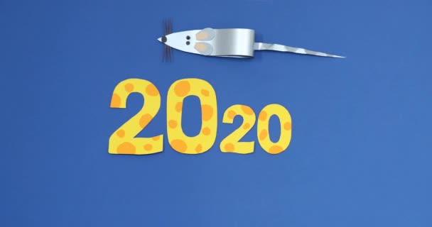 Råtta Stålpapper Tar Fram Siffror För Nyår 2020 — Stockvideo