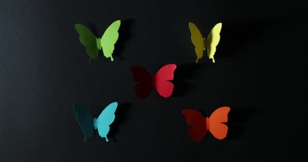 Stoppa Rörelse Papper Fjärilar Mörk Bakgrund — Stockvideo
